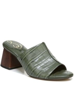 Sam Edelman Sonya Green Sculptural Slip On Open Toe Block Heeled Sandals